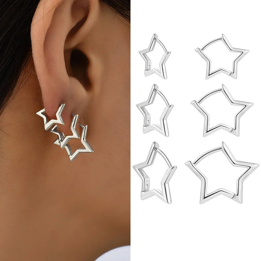3 Pairs/set Punk Geometric Star Hoop Earrings for Women Simple Gold Color Copper Metal Circle Huggie Earrings New Unisex Jewelry Vera Lux