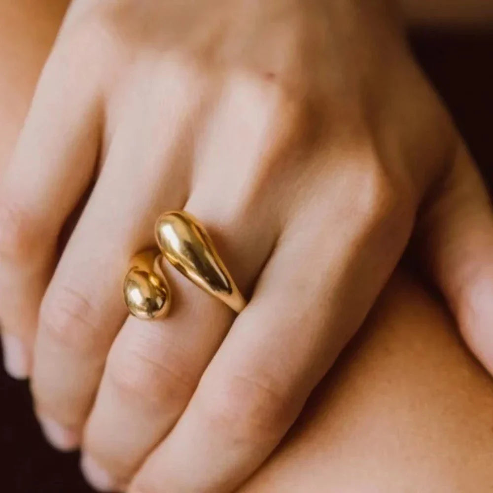 SUNIBI Double Opening Ring for Woman Golden Glossy Feather Design Ring 316 Stainless Steel Women's Fashion Jewelry Wholesale Vera Lux
