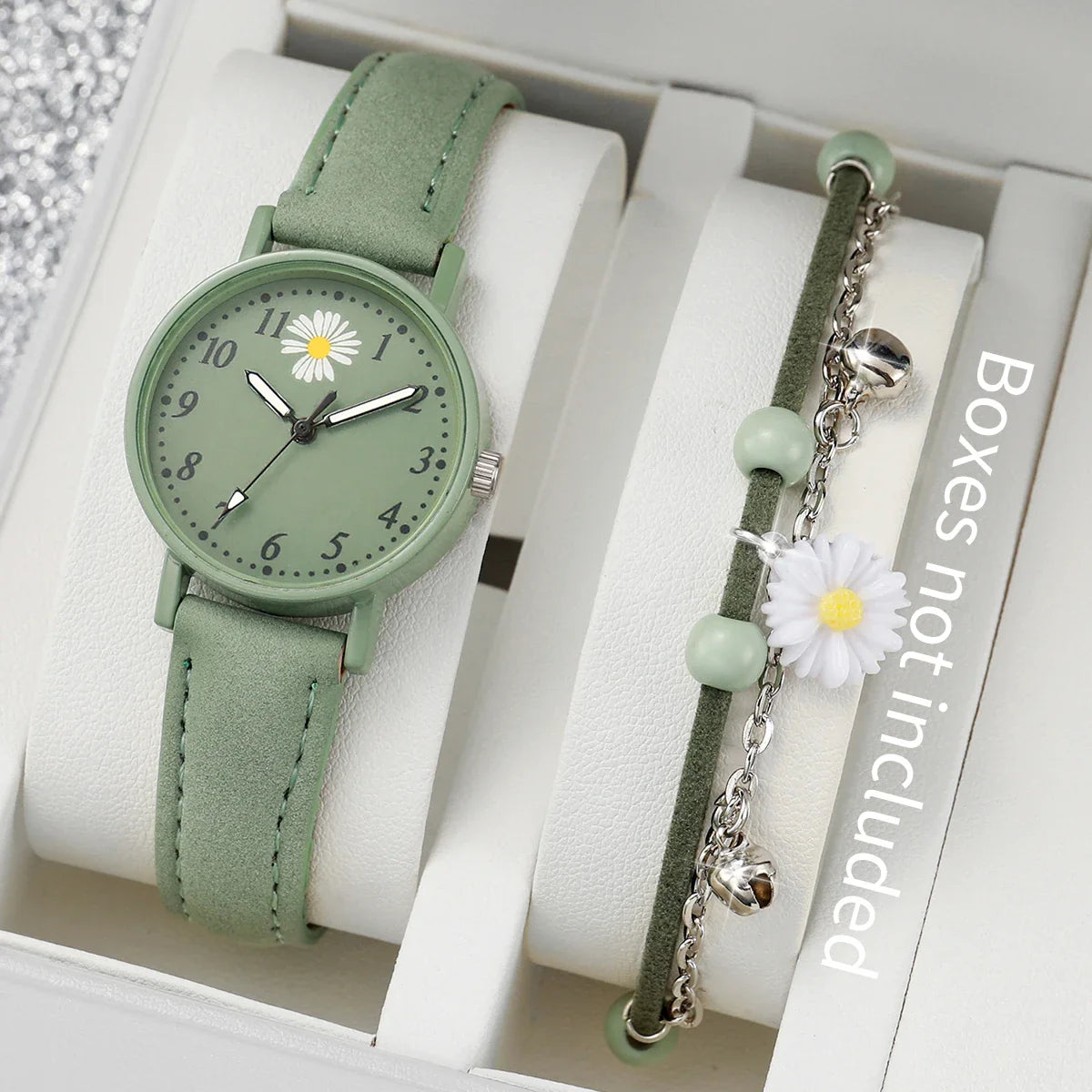 2PCS/Set Fashion Women Watches Bracelet Set Simple Arabic Dial Leather Strap Quartz Watches Reloj Mujer Girls Clock Gift Vera Lux