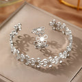 Stainless Steel Bracelet Rings Set Hollow Flowers Unusual Retro Bracelet Ring For Women Jewelry Non-fading High-quality Gift New Vera Lux
