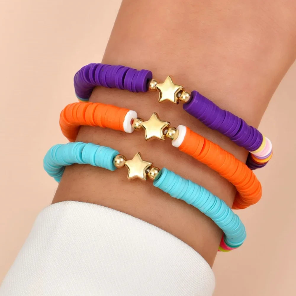 Fashion Rainbow Stackable Bracelets Set For Women Heart Charm Soft Clay Pottery Layering Beads Chain Bangle Female Boho Jewelry Vera Lux