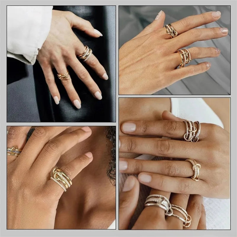 A Niche Two-Color Four-Ring Copper Jewelry Ring, Hypoallergenic, Ins Style, Stacking Artifact, Suitable For Young Wome Jewelry Vera Lux