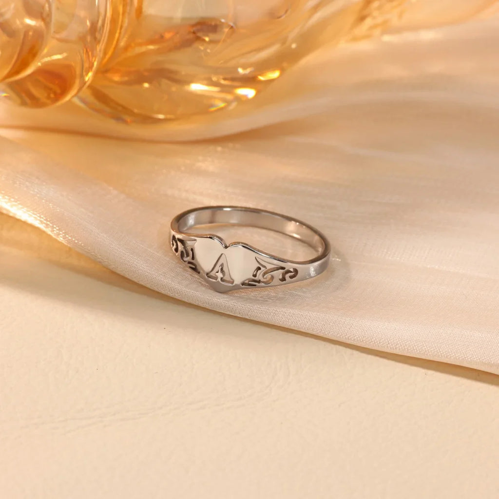 Stainless Steel A-Z Letter Heart Rings For Women Silver Color Hollow Initial Letter Ring Aesthetic Wedding Jewelry Gift Vera Lux