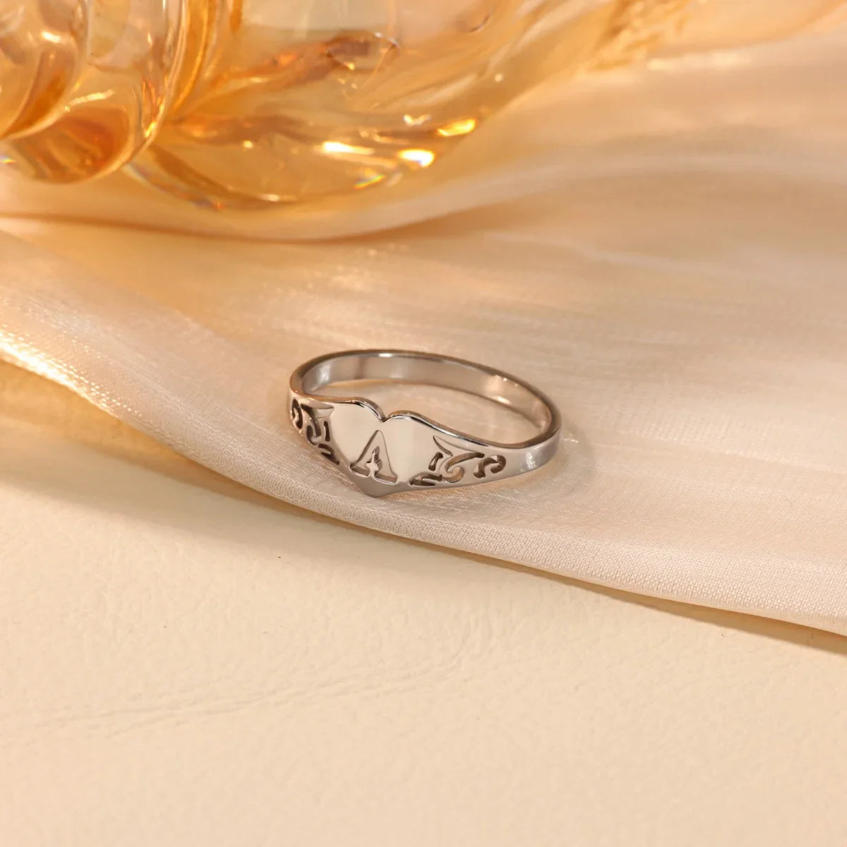 Stainless Steel A-Z Letter Heart Rings For Women Silver Color Hollow Initial Letter Ring Aesthetic Wedding Jewelry Gift Vera Lux