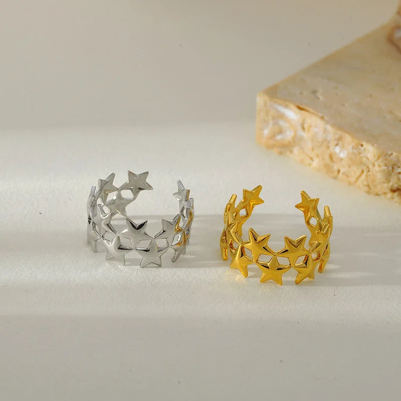 2026 New Stainless Steel Double Layer Star Waterproof Rings for Women Gold Color Opened Star Rings Cute Wedding Jewelry Gifts Vera Lux