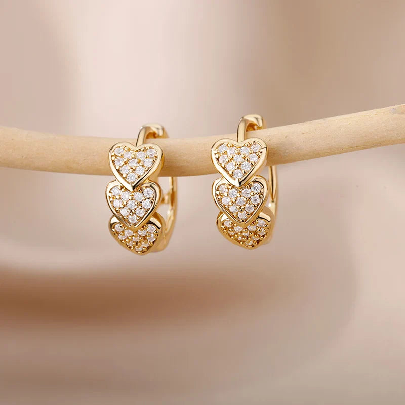 Stainless Steel Heart Earrings For Women Gold Color Fashion Zircon Love Heart Drop Earring Wedding Aesthetic Jewelry Gift 2023 Vera Lux