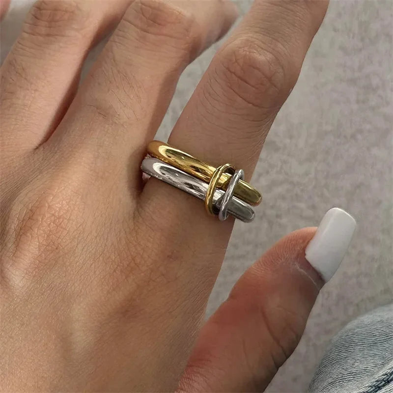 A Niche Two-Color Four-Ring Copper Jewelry Ring, Hypoallergenic, Ins Style, Stacking Artifact, Suitable For Young Wome Jewelry Vera Lux