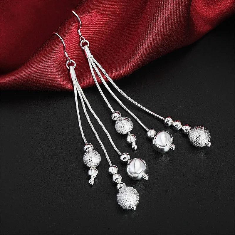 URBABY 925 Sterling Silver 18-inch Frosted Beads Pendant Earrings Necklace for Woman Fashion Jewelry Set Wedding Gift Vera Lux