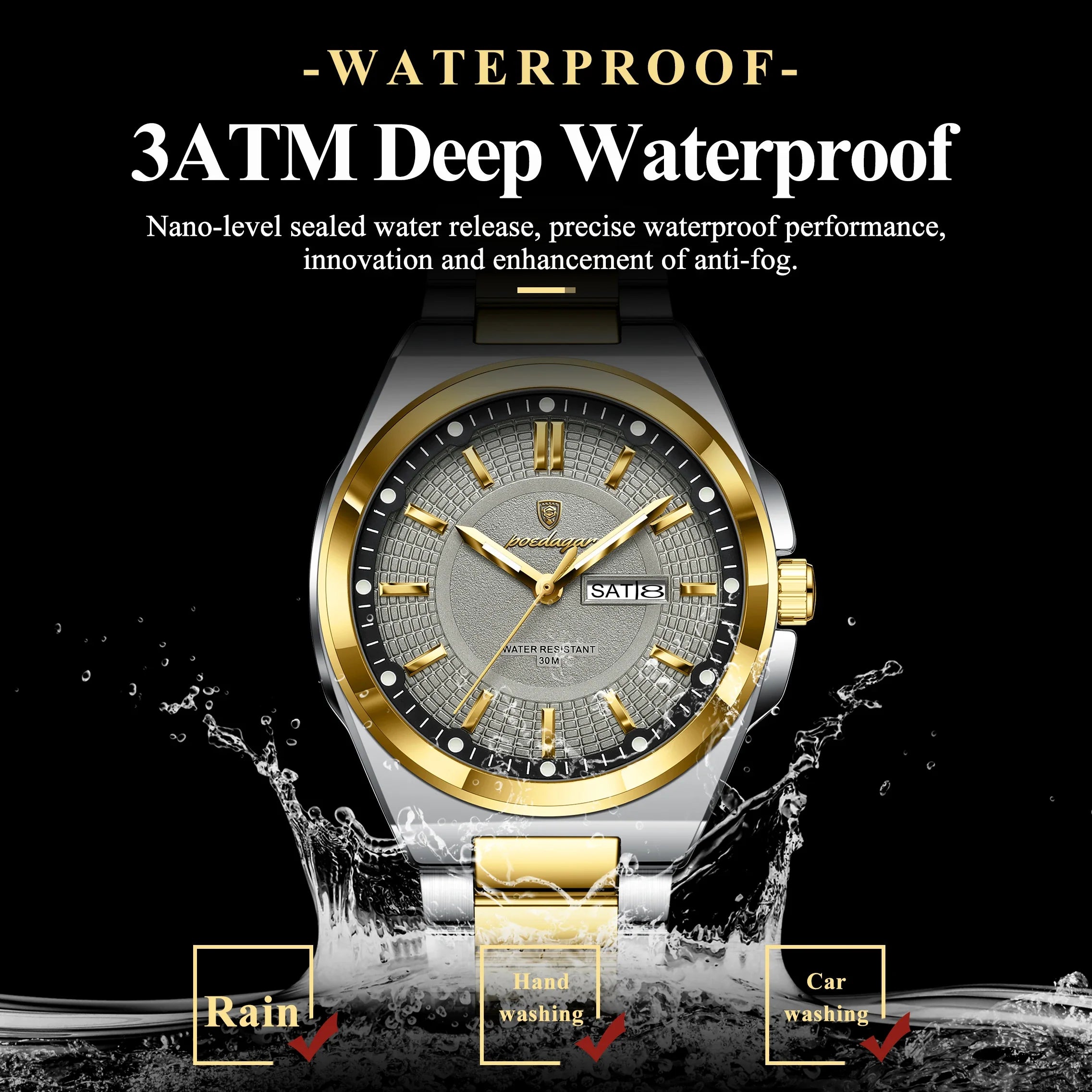 POEDAGAR Top Original Men's Watches Stainless Steel Waterproof Luminous Man Watch Date Week Classic Trendy Quartz Men Wristwatch Vera Lux