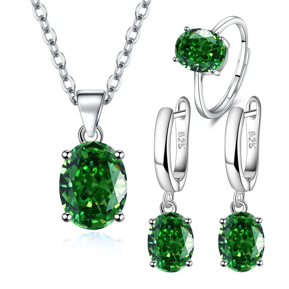 925 Sterling Silver Elegant Women's Jewelry Sets Ellipse Zircon Ring Necklace Earrings Accessories Juwellery Argent 925 Vera Lux