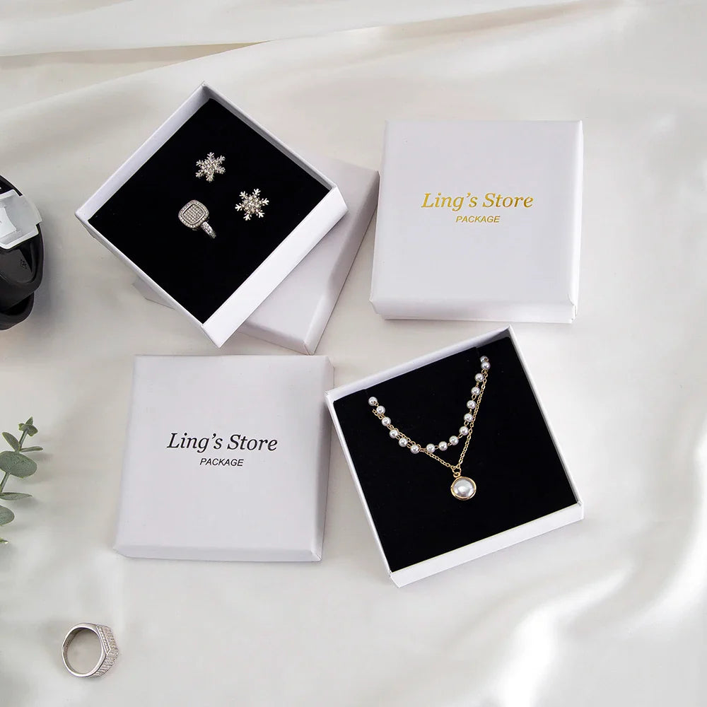 24Pcs Personalized Logo Jewelry Paper Gift Box Wedding Favors Ring Earring Necklace Pendant Bracelet Stud Bag Storage Packaging Vera Lux