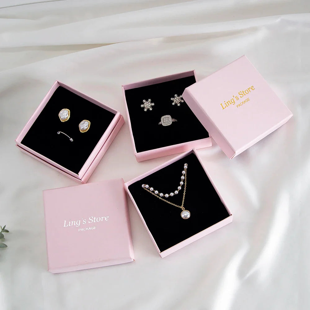 24Pcs Personalized Logo Jewelry Paper Gift Box Wedding Favors Ring Earring Necklace Pendant Bracelet Stud Bag Storage Packaging Vera Lux