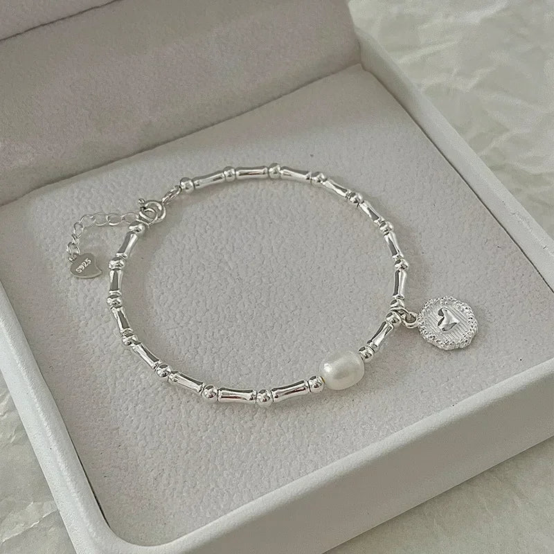 925 Sterling Silver Heart Shaped Necklace Bracelet Set for Women Vintage Korean Crystal Bracelets High Quality Set Party Jewelry Vera Lux