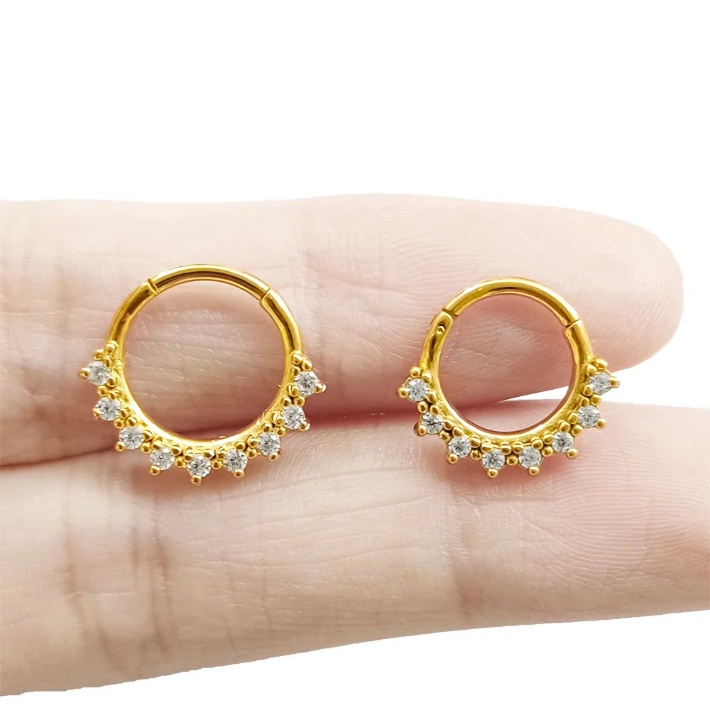 316L Surgical Steel Segment Nose Ring Zircon Septum Clicker Ear Cartilage Helix Daith Hoop Body  Piercing Jewelry Vera Lux