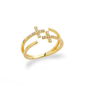 Zircon Double Cross Rings For Woman Stainless Steel Gold Color Shiny Opening Ring New Luxury Fashion Wedding Jewelry Gift Bague Vera Lux