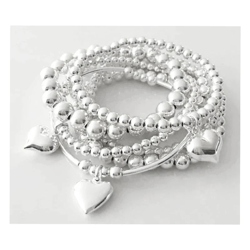 7Pcs/Set Chic Heart Charm Beaded Bracelet Set For Women Vintage Simple Silver Color Exquisite Multi-Layer Bracelets Jewelry Gift Vera Lux