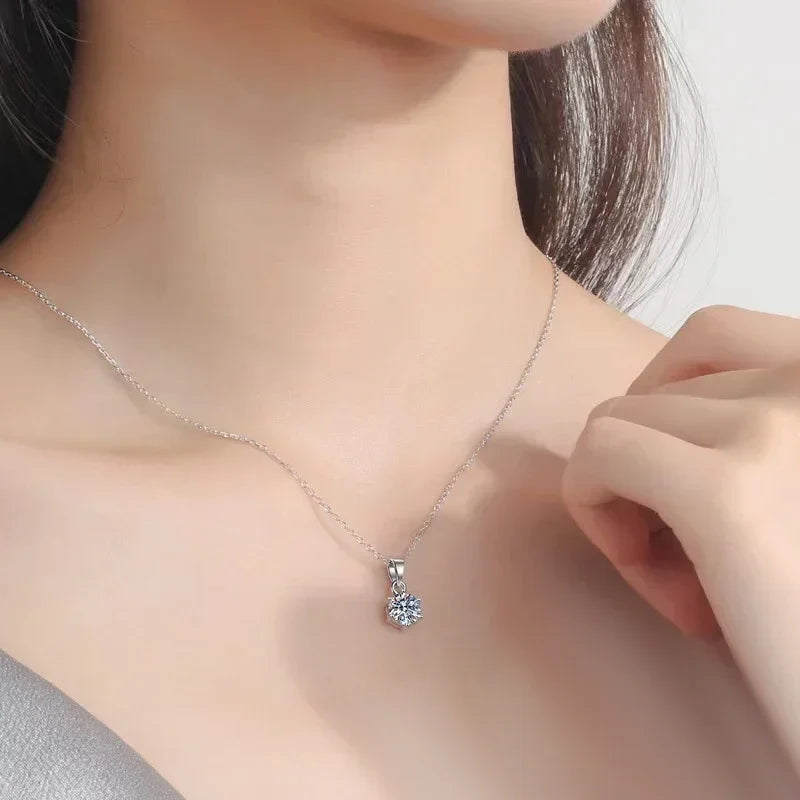 NeeTim 1ct 2ct 4ct Moissanite Necklace For Women 925 Sterling Silver Lab Diamond with Gold Plated Pendant Wedding Party Jewelry Vera Lux