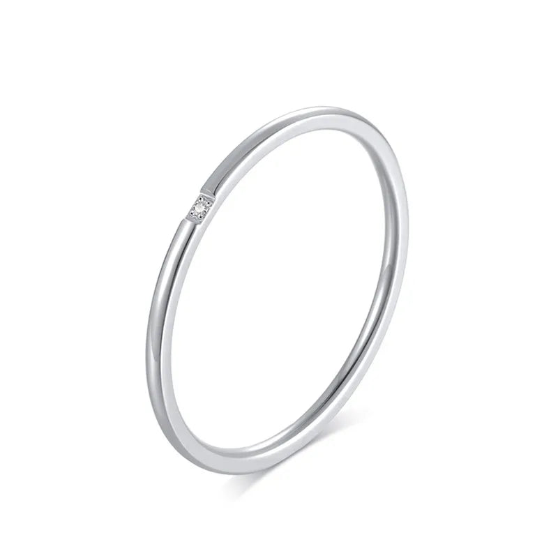1mm Thin Stainless Steel CZ Inlay Stackable Ring Wedding Band for Women Girl Size 3-10 Vera Lux