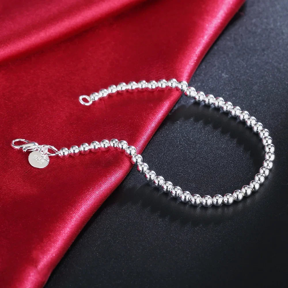 Christmas gifts charm 925 Sterling Bracelet 4MM beads chain for woman Popular brands jewelry fashion Wedding party Vera Lux