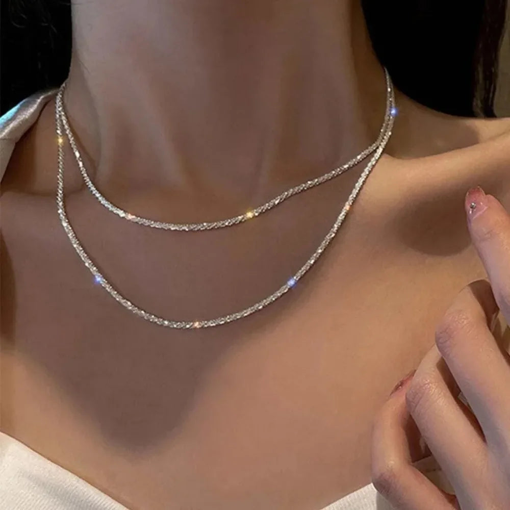 New Shiny Butterfly Necklace Ladies Exquisite Double Layer Clavicle Chain Necklace Jewelry for Ladies Gift Vera Lux