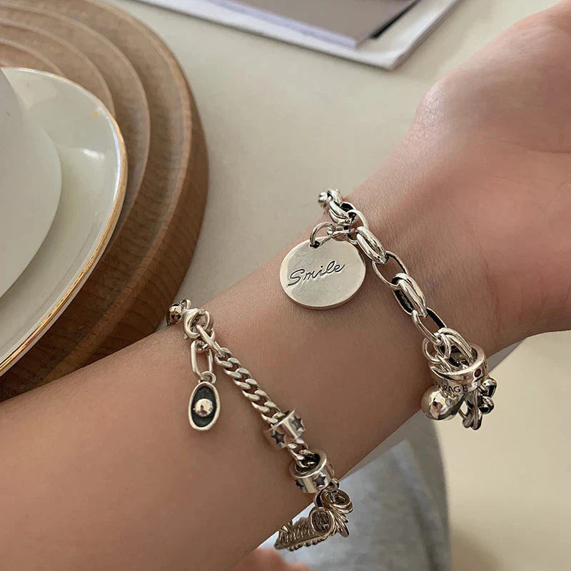 Sterling Silver plated Thai Silver Bracelet for Women Vintage Geometric Heart Love Lucky Punk Jewelry 2023 New Dropship Vera Lux