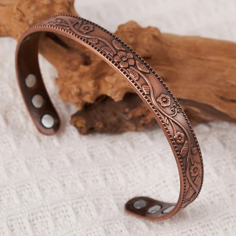 1pcs Antique Copper Bracelet European And American Copper Vintage Simple Double Ring Pattern Magnet Energy Ring Bracelet Set Vera Lux