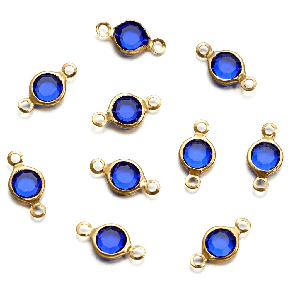 10pcs/lot Stainless Steel Crystal Round Double Ring Pendants for DIY Bracelet Necklace Beads Jewelry Making Accessories Vera Lux