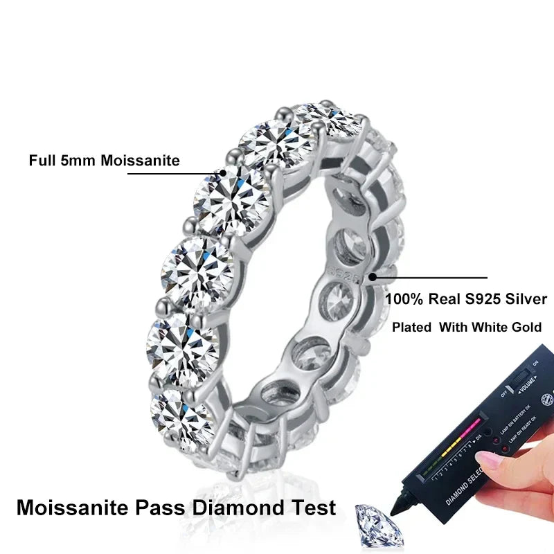 NeeTim 5mm Full Moissanite Ring for Woman Wedding 925 Sterling Silver Rings Lab Diamond Engagement Eternal Band Fine Jewelry Vera Lux