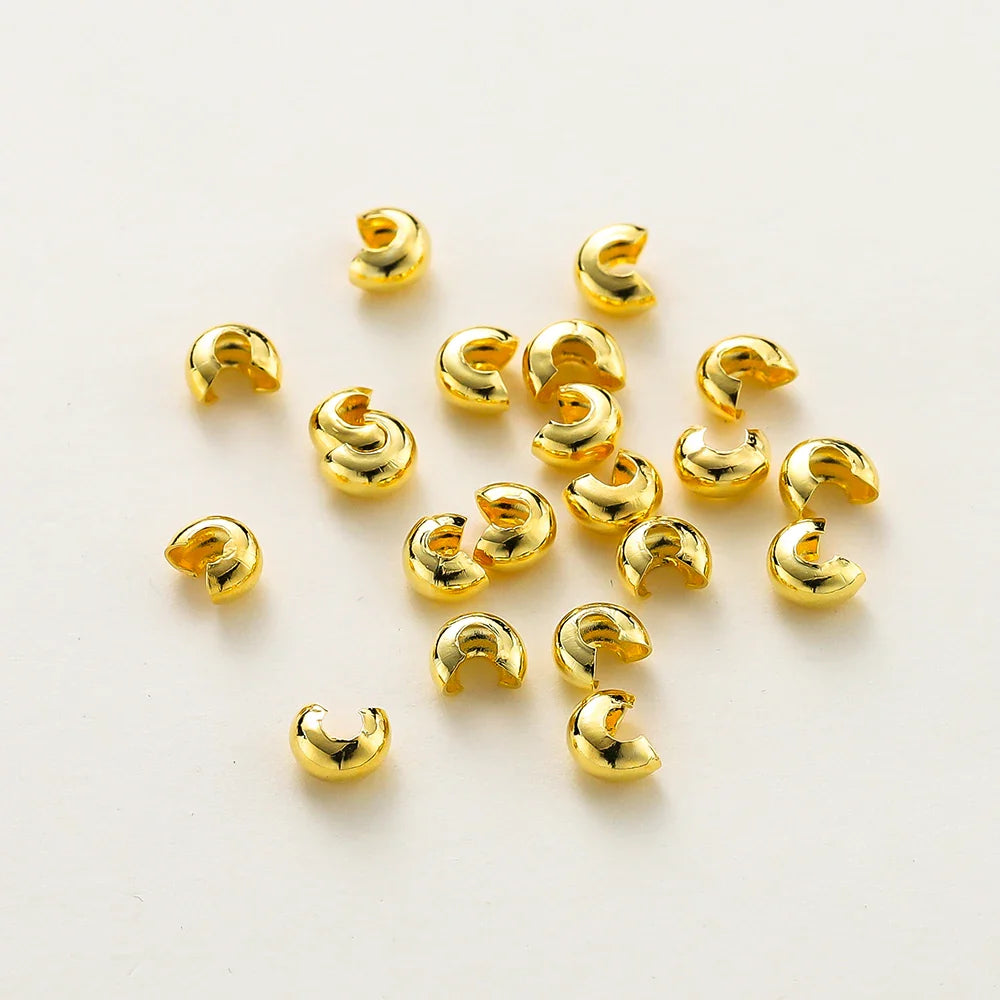 3mm/4mm/5mm 14k 18K Gold Plated Open Crimp Beads Covers Crimp End Beads Stopper Spacer Beads For DIY Jewelry Making Supplies Vera Lux