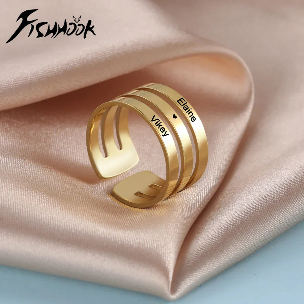 Personalized Finger Ring For Woman Men Family Engrave Name Custom Couple Lover Gift Metal Stainless Steel Gold Color Jewelry Vera Lux