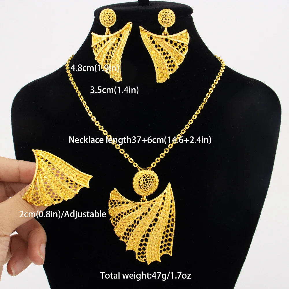 24k gold color party necklace earrings rings set luxury gold jewelry sets for woman wedding party Accessories Vera Lux