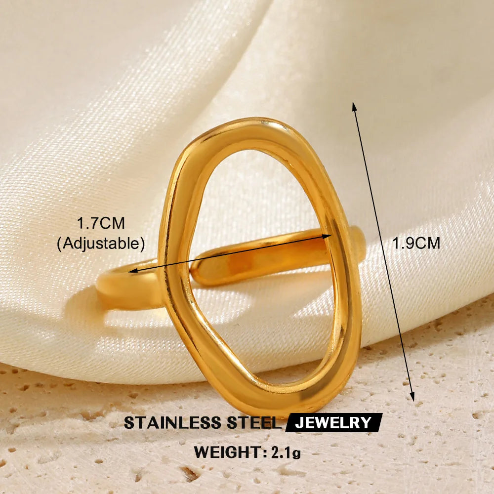 1Pc Stainless Steel Gold Color Rings For Women Waterproof Geometric Open Finger Ring Girls Fashion Daily Jewelry Accessories Vera Lux