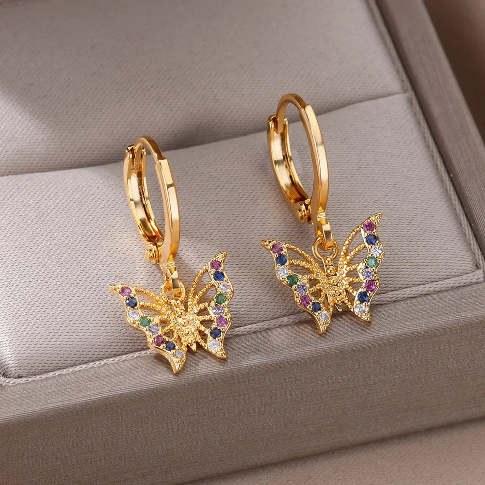 Zircon Butterfly Pendientes Earrings for Women Stainless Steel Gold Color Piercing Earring Girl y2k Jewelry aretes bijoux mujer Vera Lux