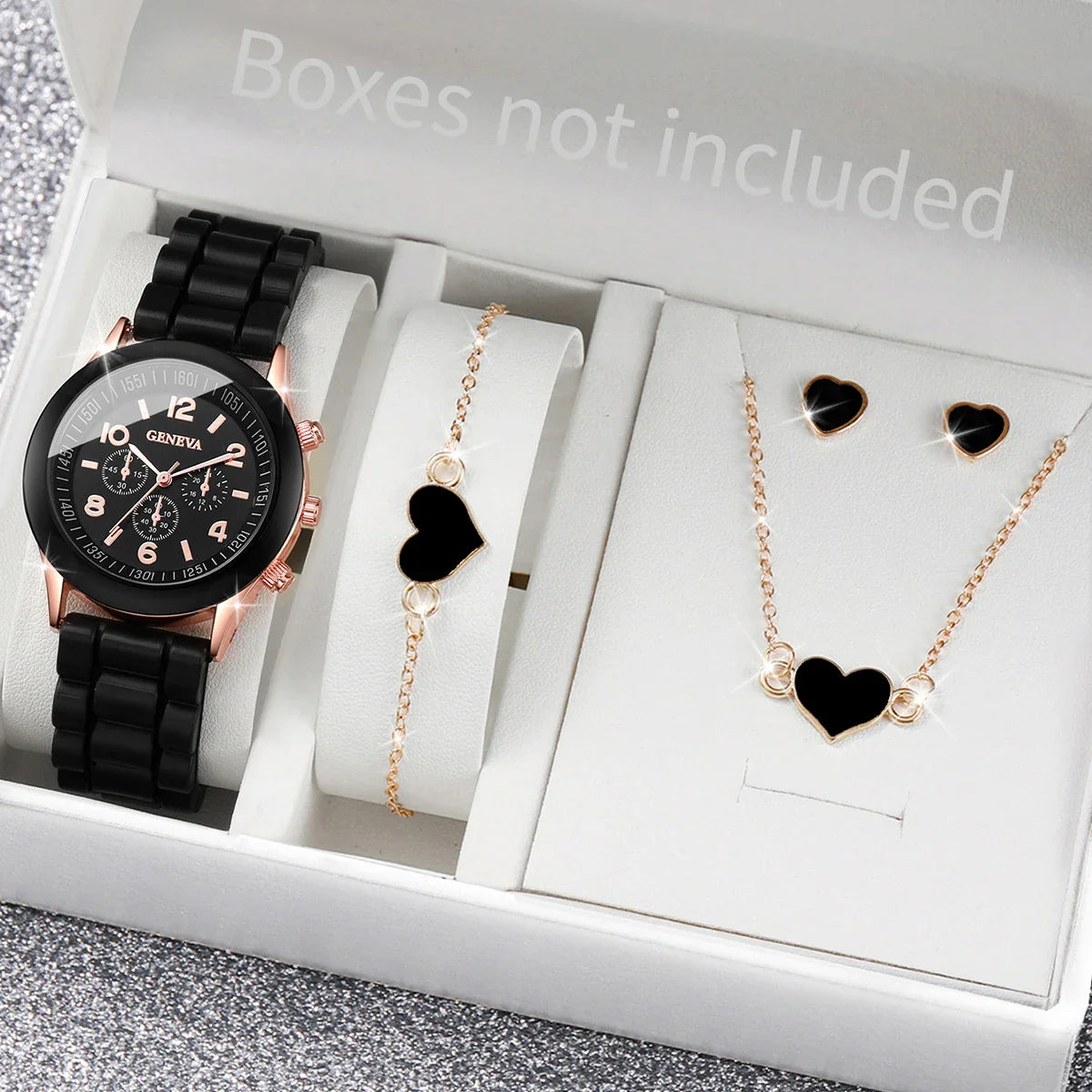 5/6PCS Women Watches Fashion Silicone Band Women Quartz Watches Jewelry Set Reloj Mujer Girls Clock Gift (Without Box) Vera Lux
