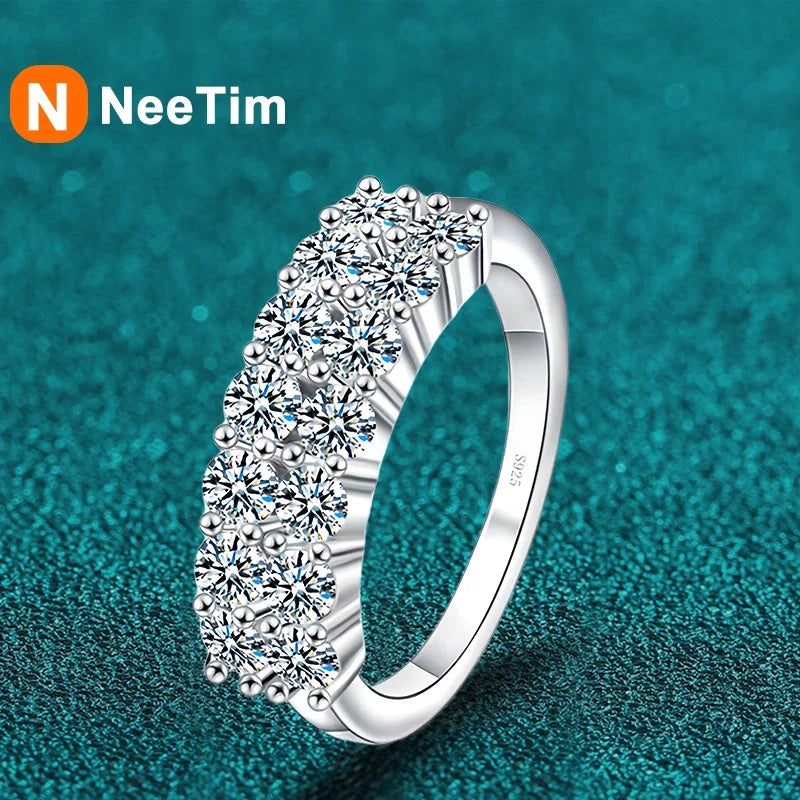 NeeTim 1.4CT All Moissanite Rings for Women Sparkling Diamond Wedding Band S925 Sterling Silver with White Gpld Plated Jewelry Vera Lux
