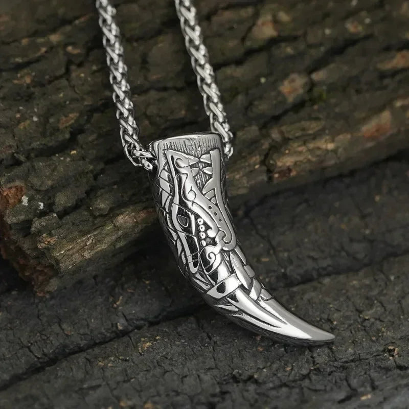 Vintage Titanium Steel Nordic Mythology Spiritual Viking Necklace Men Wolf Teeth Necklace for Men Amulet Jewelry Femstylo