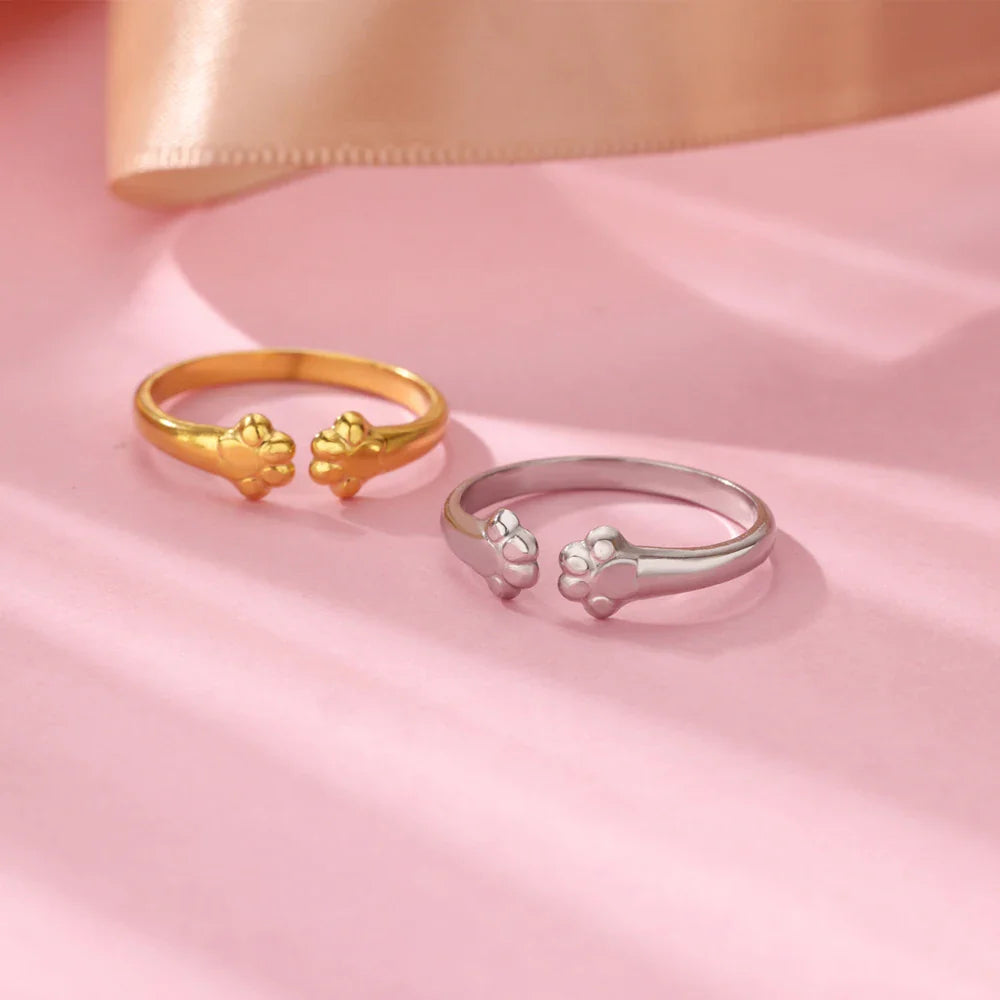 Cute Cat Claw Open Rings For Women Stainless Steel Gold Color Temperament Animal Finger Ring 2025 New Fashion Couple Jewelry Vera Lux
