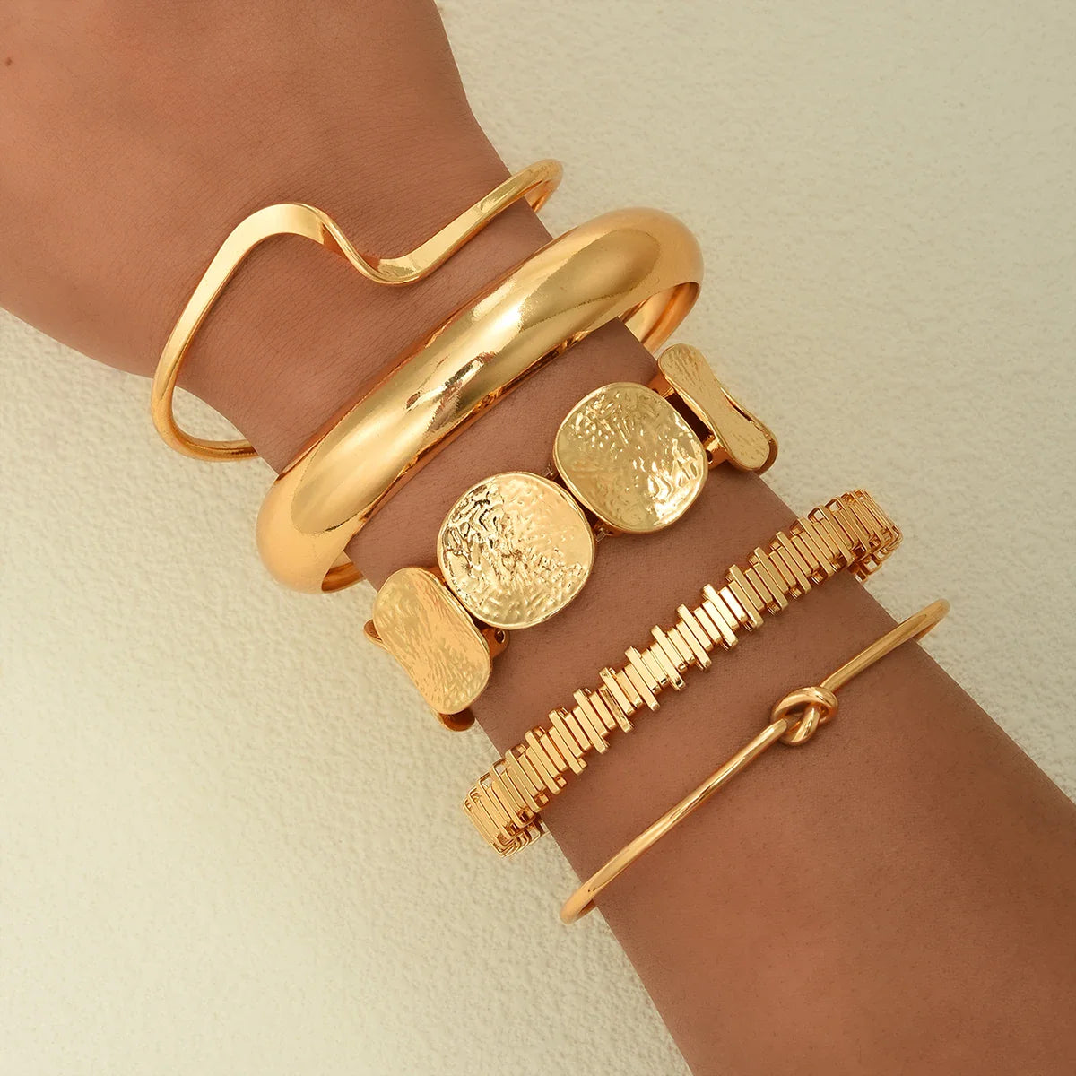 5Pcs/Set Punk Geometry Multilayer Bangles for Women Delicate Gold Color Metal Knot Cuff Bracelets Fashion Hip Hop Party Jewelry Vera Lux