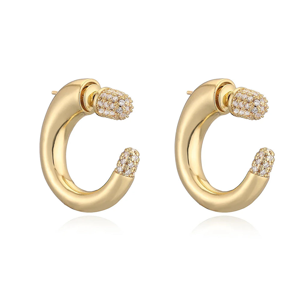 NEWBUY 2025 New Fashion Gold Color Unique Design C Shape Stud Earrings For Elegant Women Shiny AAA CZ Inlay Wedding Jewelry Vera Lux