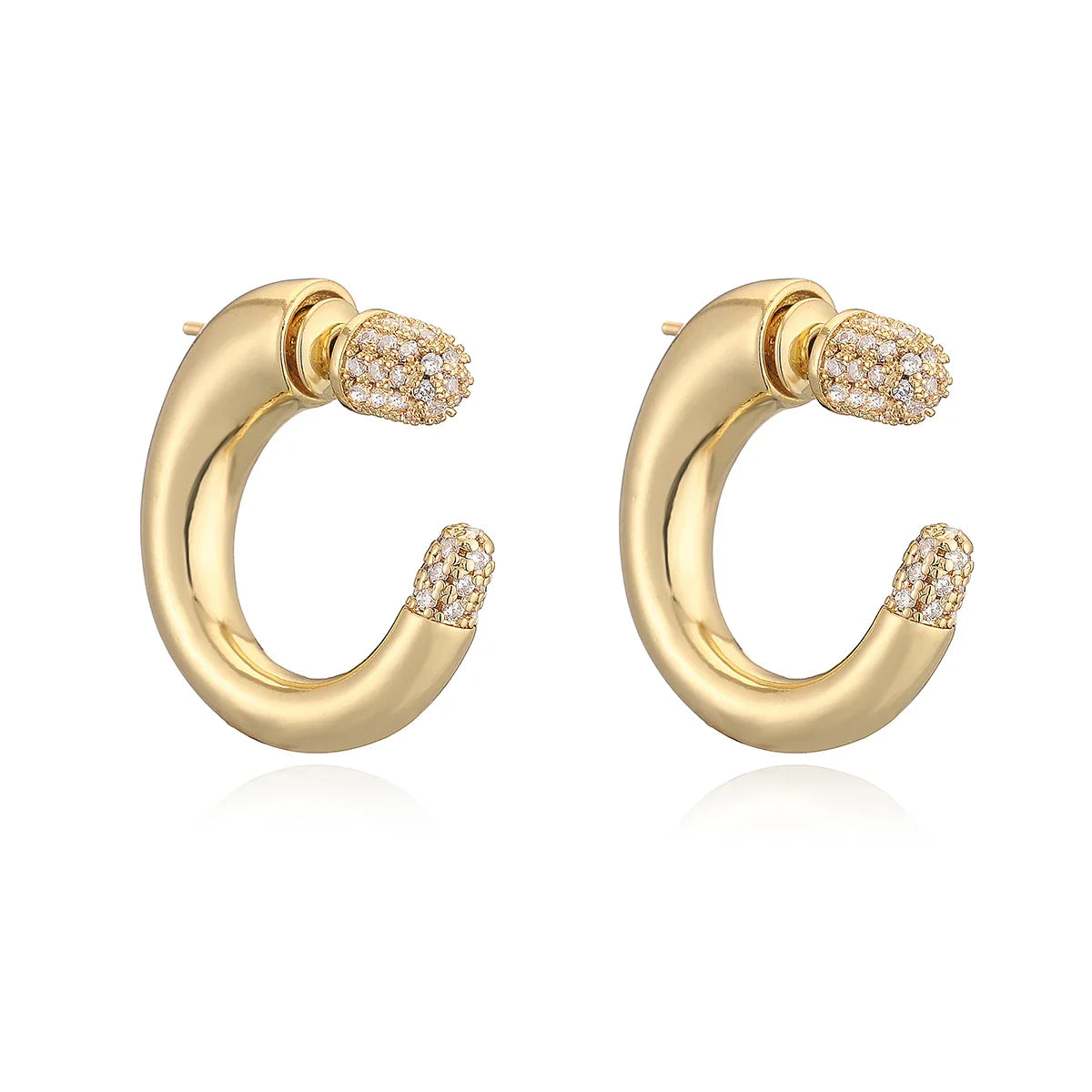 NEWBUY 2025 New Fashion Gold Color Unique Design C Shape Stud Earrings For Elegant Women Shiny AAA CZ Inlay Wedding Jewelry Vera Lux