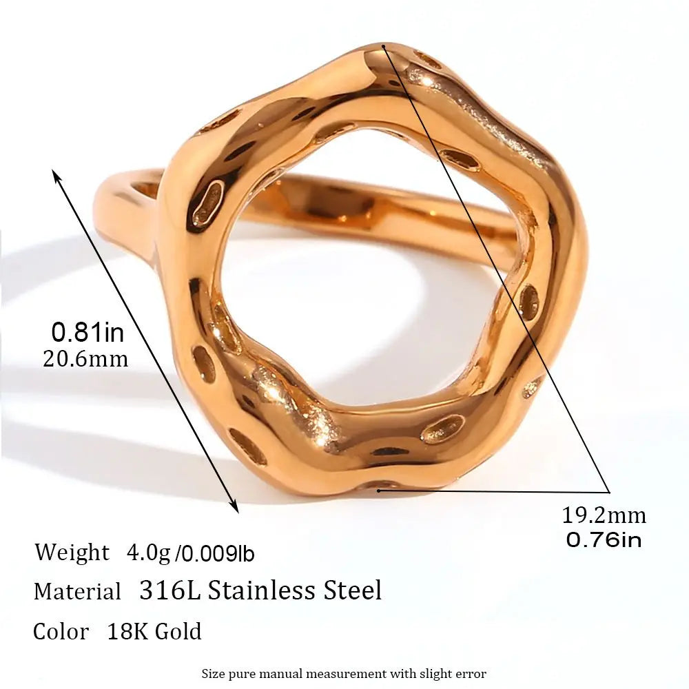 Vintage Circle Motif Stainless Steel Ring for Women Melted Texture Detail Texture Temperament Jewelry Wholesale Dropshipping Vera Lux
