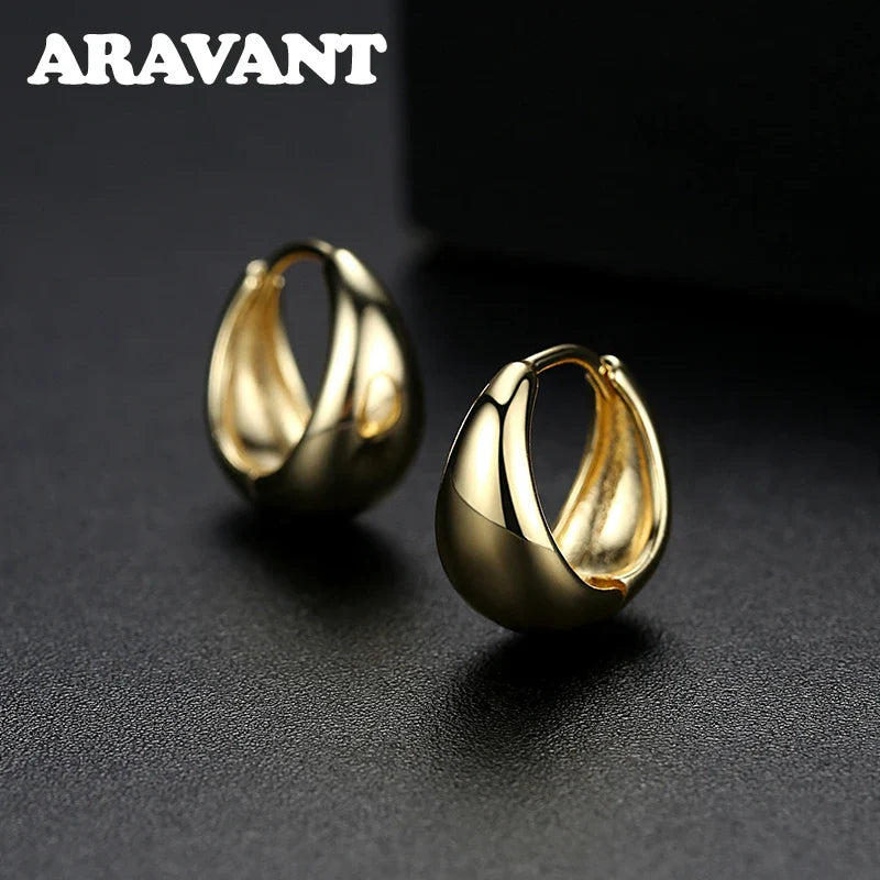 925 Silver 14mm 18K Gold Egg Hoop Earring For Women Fashion Jewelry Vera Lux