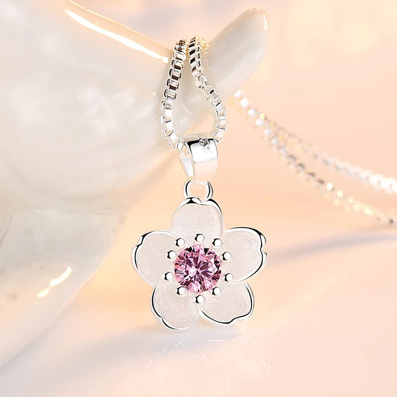 925 Sterling Silver Pink Purple Peach Blossom Necklaces For Women Retro Luxury Jewelry Accessories Freeshiping Items Jewellery Vera Lux
