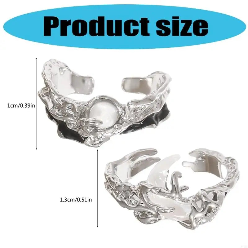 2pcs Irregular Sun Moon Ring with Small Texture Light Luxury Jewelry Personalized Versatile Cosplay DIY Props for Couple Gifts Vera Lux