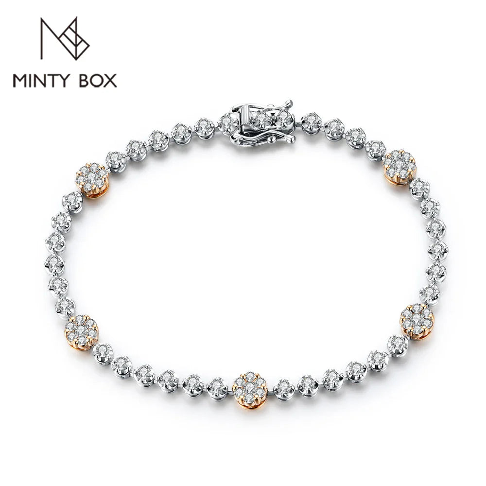 MINTYBOX S925 Sterling Silver All Moissanite Tennis Bracelets for Women D VVS1 Diamond 18k Gold Plated Wedding Fine Jewelry Gift Vera Lux