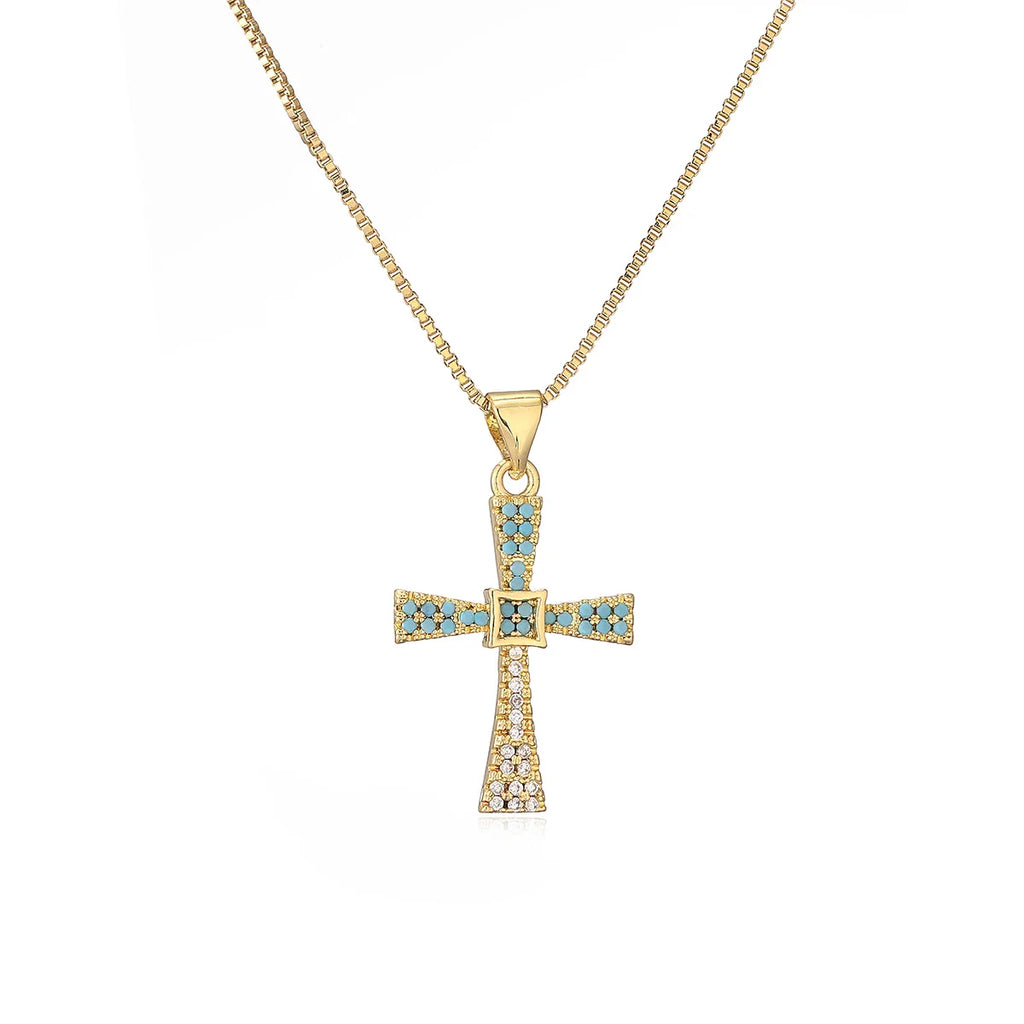 NEWBUY 2025 New Coming Cross Pendant Necklace For Women Gold Color Copper Jewelry Full CZ Zircon Inlay Vera Lux