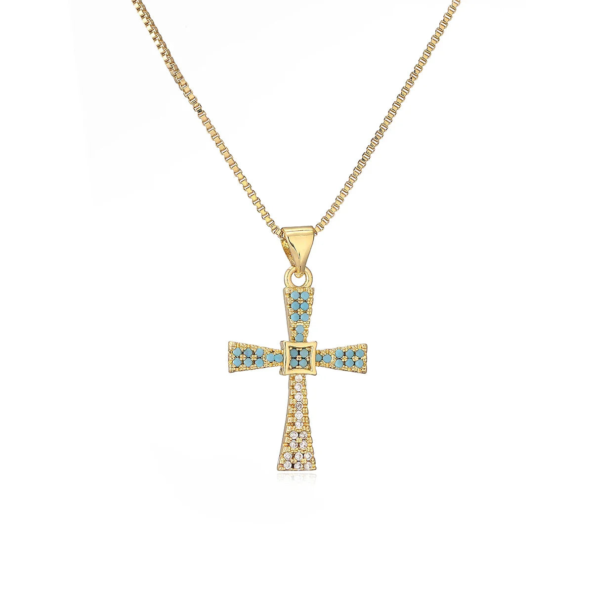NEWBUY 2025 New Coming Cross Pendant Necklace For Women Gold Color Copper Jewelry Full CZ Zircon Inlay Vera Lux