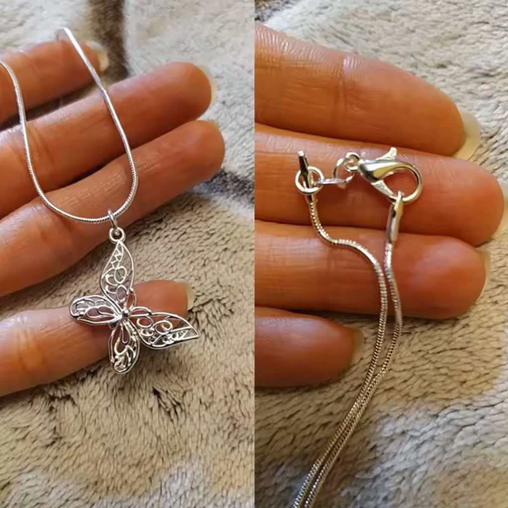 925 Sterling Silver Butterfly Pendant Necklace Snake Chain For Women Wedding Engagement Jewelry Vera Lux