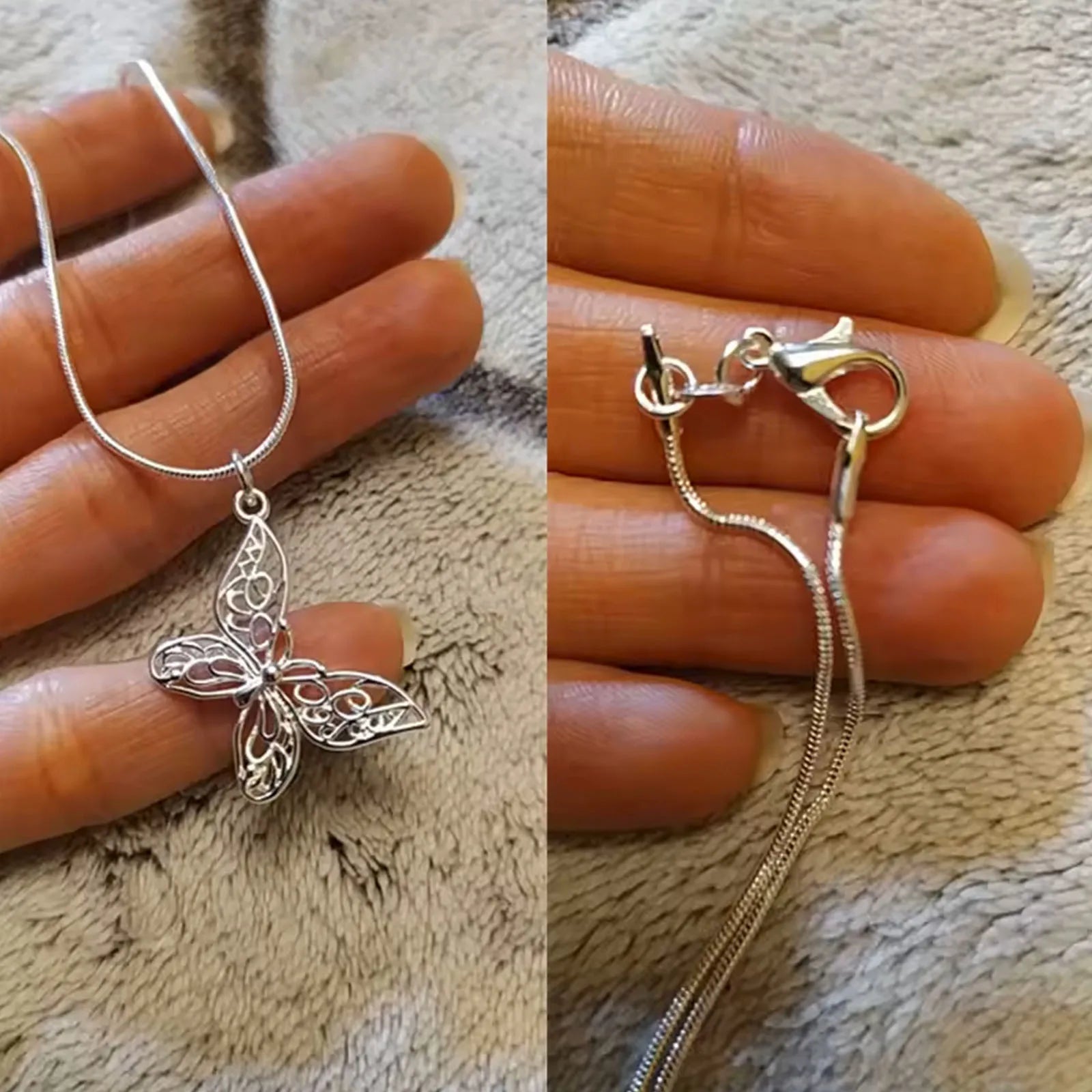 925 Sterling Silver Butterfly Pendant Necklace Snake Chain For Women Wedding Engagement Jewelry Vera Lux
