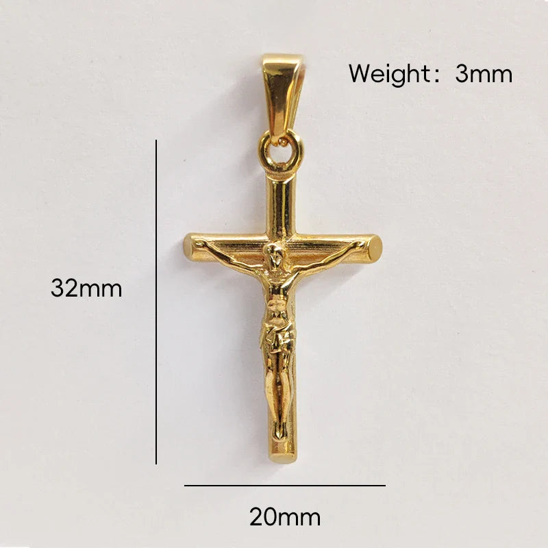 Jesus Cross 18k Gold Plated Stainless Steel Pendant Necklace For Men Unisex Religious Waterproof  Jewelry Accessories Vera Lux
